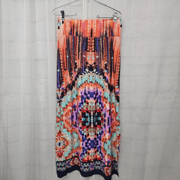AB Studio Orange Blue Abstract Boho Maxi Skirt Festival Hippie S/M - Picture 1 of 9